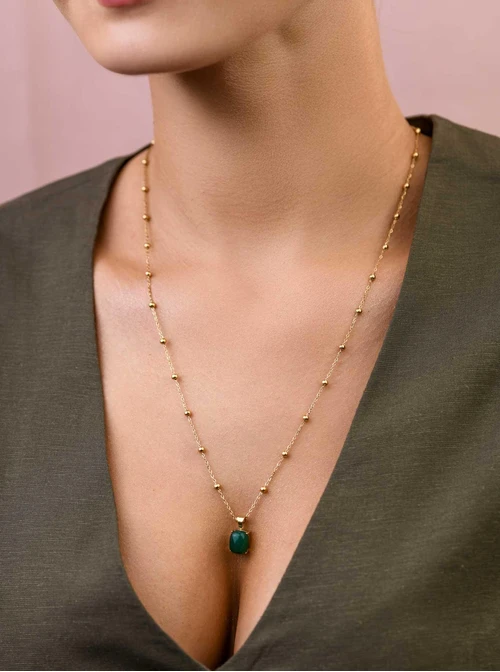 Naszyjnik Zielony Agat, złoty S303524Z00