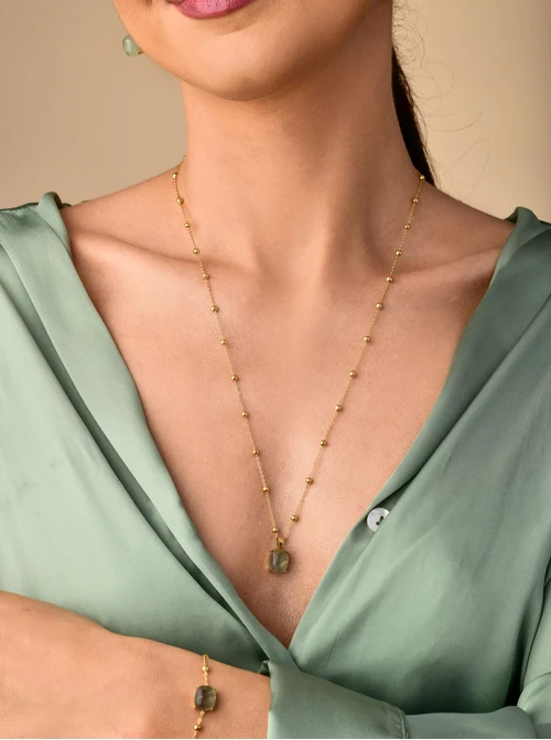 Naszyjnik Zielony Fluoryt, złoty S303528Z00