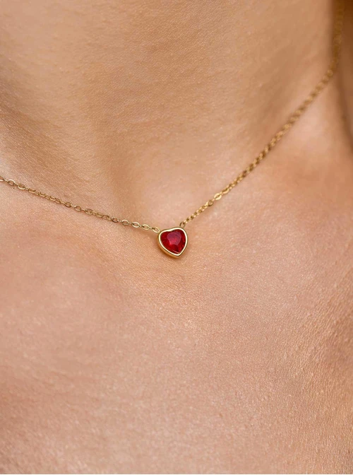 Naszyjnik czerwone serduszko, złoty S300340Z03