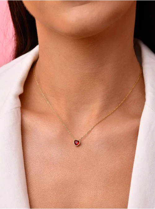 Naszyjnik czerwone serduszko, złoty S300340Z03