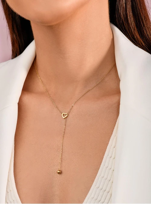 Naszyjnik krawatka, serce, kulka, złoty S300326Z00