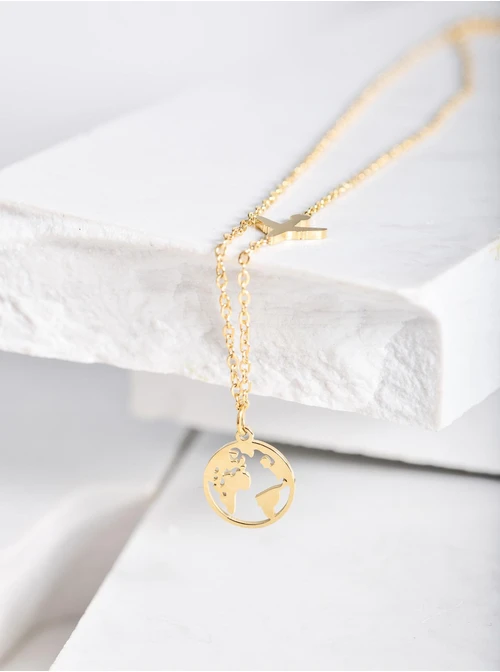 Naszyjnik mapa świata, złoty S300273Z00