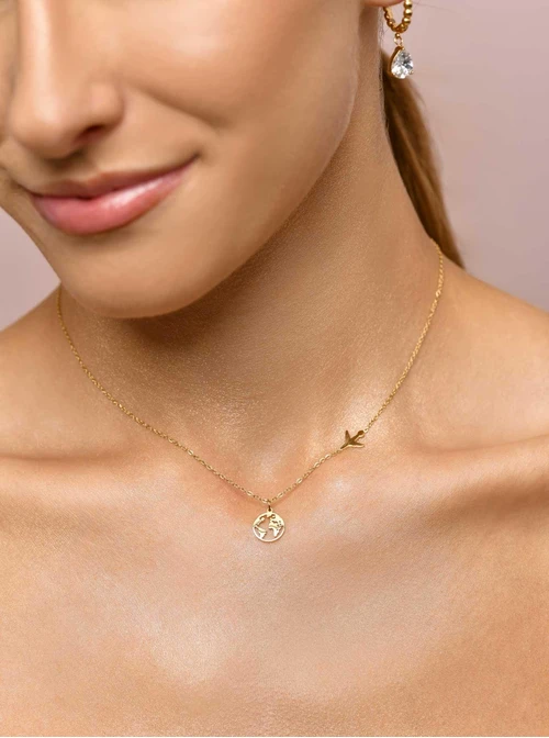 Naszyjnik mapa świata, złoty S300273Z00