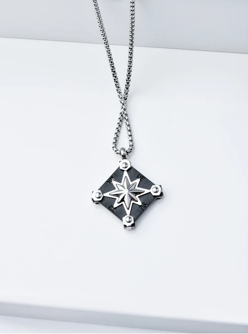 Naszyjnik męski, czarny, srebrny S300254S01