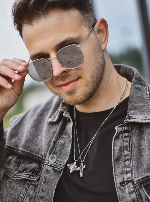 Naszyjnik męski, czarny, srebrny S300254S01