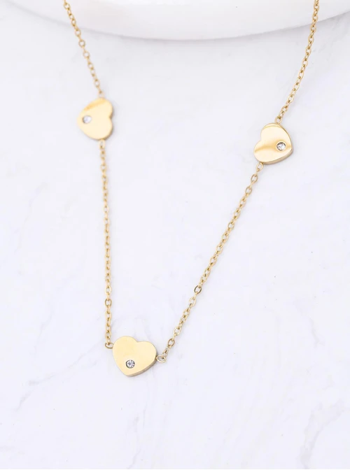 Naszyjnik serca, kryształki, złoty S300314Z00