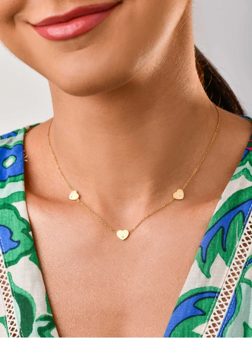 Naszyjnik serca, kryształki, złoty S300314Z00