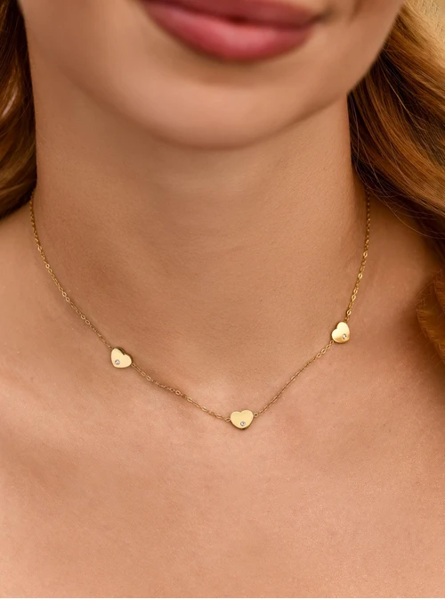 Naszyjnik serca, kryształki, złoty S300314Z00