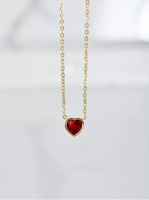 Naszyjnik czerwone serduszko, złoty S300340Z03