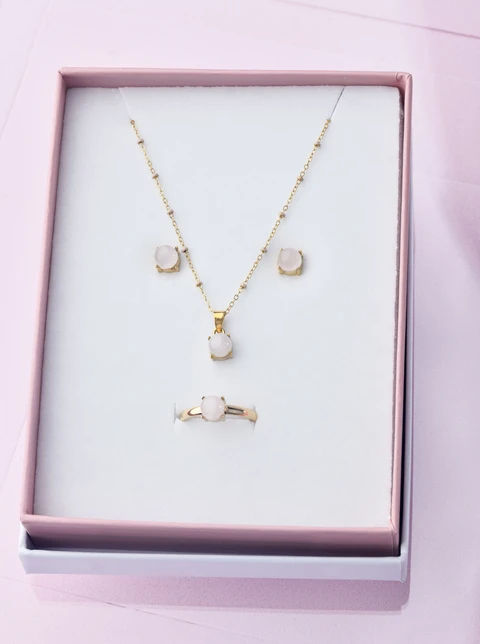 [Zestaw] Naszyjnik Kwarc Różowy, złoty S300156Z06