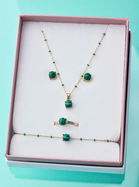 [Zestaw] Naszyjnik Malachit, zielony, złoty S303509Z00