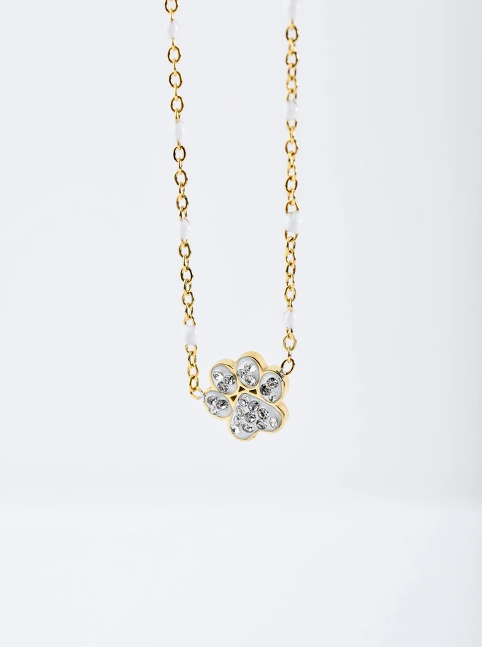 Naszyjnik łapa, kryształki, złoty S303484Z02