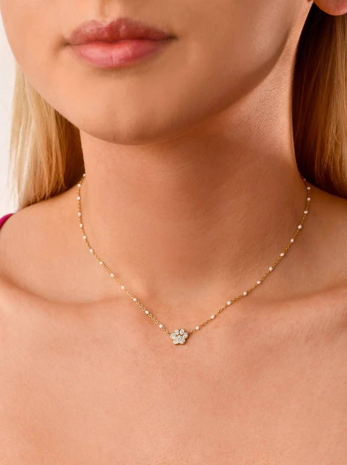 Naszyjnik łapa, kryształki, złoty S303484Z02