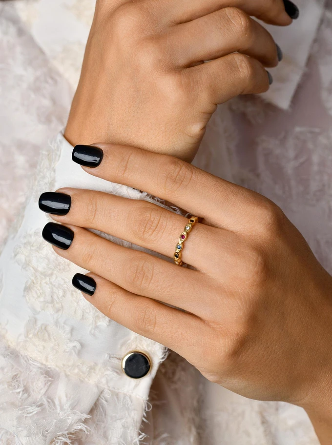 Pierścionek kolorowe kryształki, złoty S400758Z07