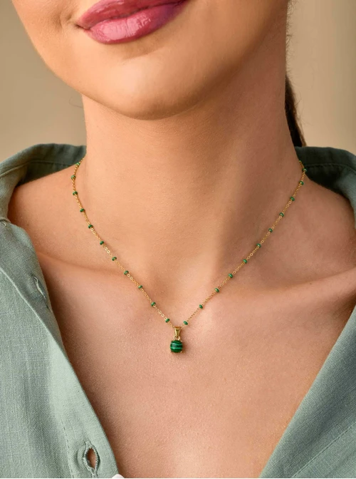 [Zestaw] Naszyjnik Malachit, zielony, złoty S303509Z00