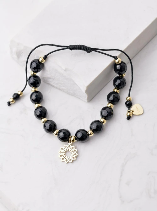 Bransoletka Rozeta Vezzi, obsydian, sznurek, złoty S100392Z01