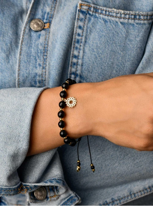 Bransoletka Rozeta Vezzi, obsydian, sznurek, złoty S100392Z01