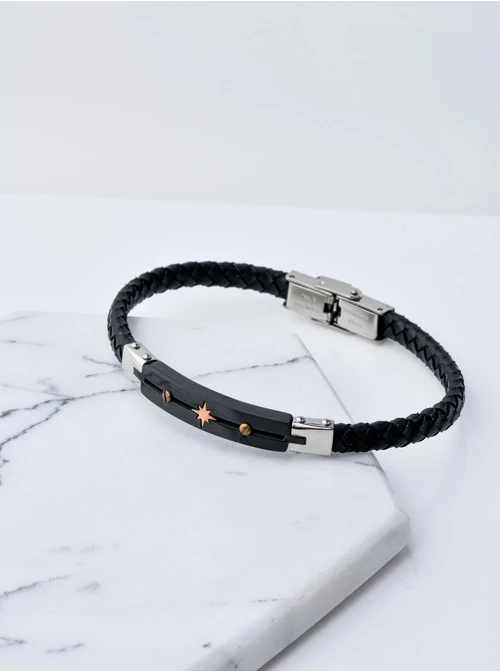 Bransoletka czarna plecionka, srebrny S100287M01