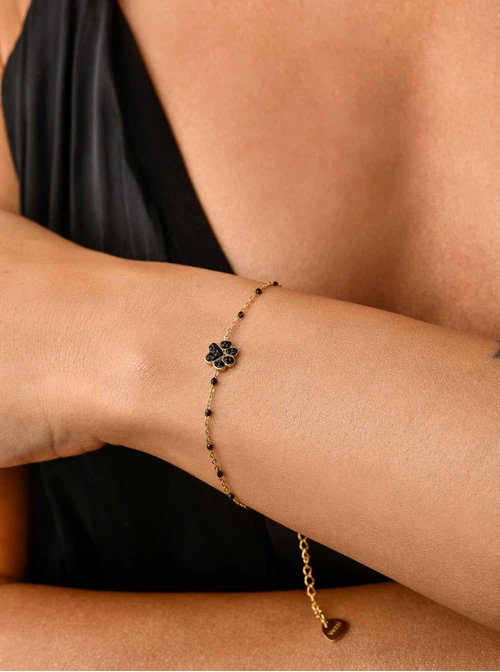 Bransoletka łapa, czarne kryształki, złoty S103876Z01