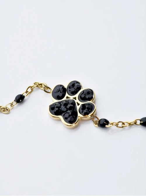 Bransoletka łapa, czarne kryształki, złoty S103876Z01