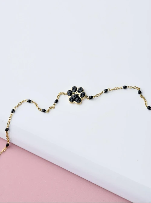 Bransoletka łapa, czarne kryształki, złoty S103876Z01