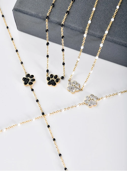 Bransoletka łapa, czarne kryształki, złoty S103876Z01