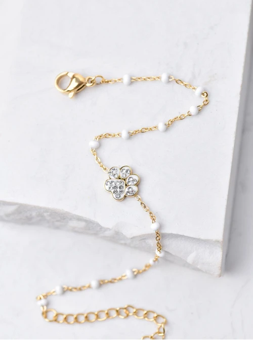 Bransoletka łapa, kryształki, złoty S103876Z02