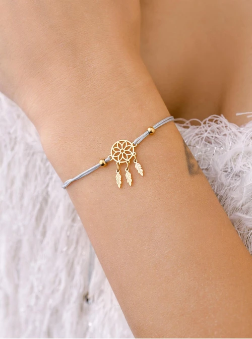 Bransoletka łapacz snów, szary, złoty S100387Z09