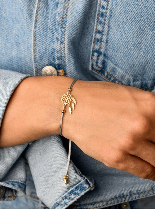 Bransoletka łapacz snów, szary, złoty S100387Z09