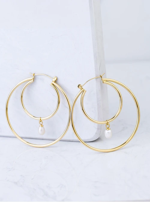 Kolczyki koła z perełką, zloty S200187Z00