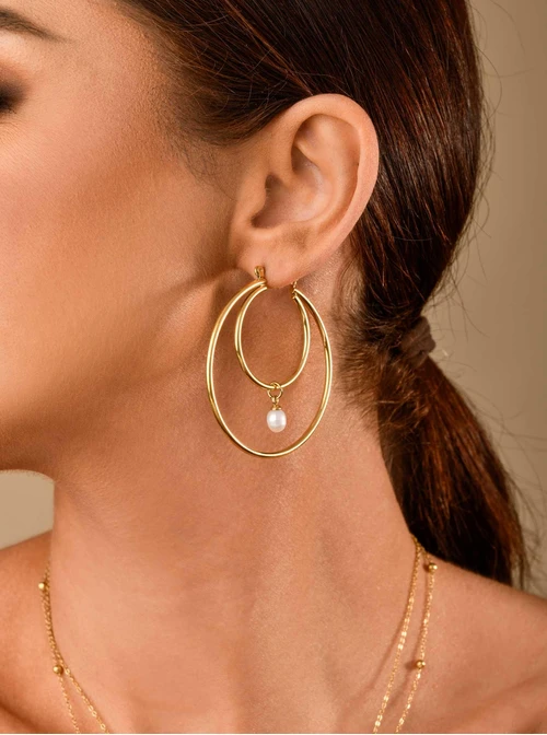 Kolczyki koła z perełką, zloty S200187Z00