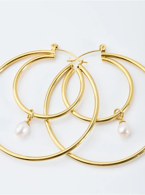 Kolczyki koła z perełką, zloty S200187Z00