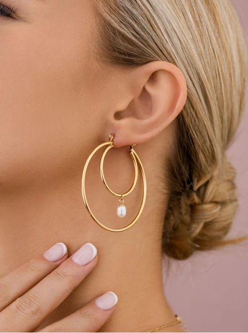 Kolczyki koła z perełką, zloty S200187Z00