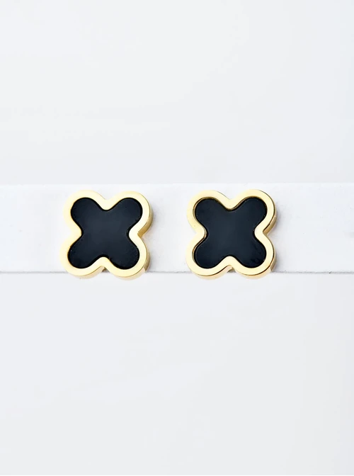 Kolczyki koniczynki, czarny, zloty S202130Z01