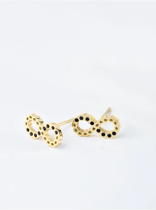 Kolczyki nieskończoność, czarne kryształki, złoty S203959Z01