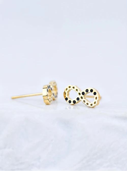 Kolczyki nieskończoność, czarne kryształki, złoty S203959Z01