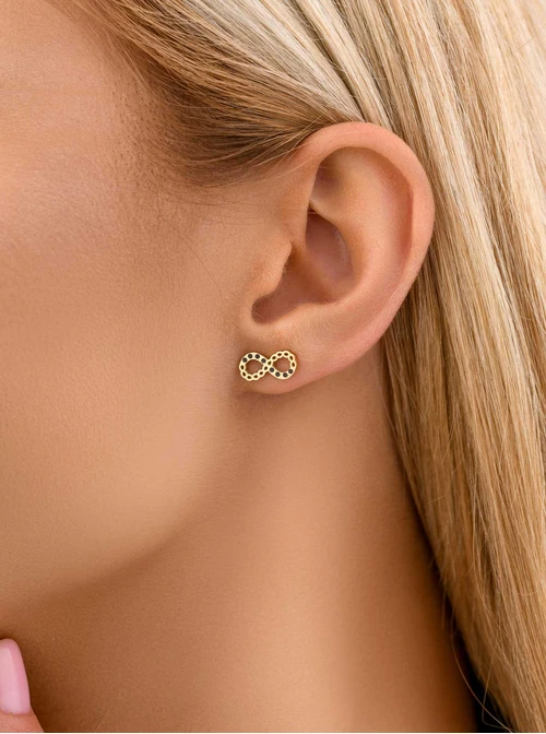 Kolczyki nieskończoność, czarne kryształki, złoty S203959Z01