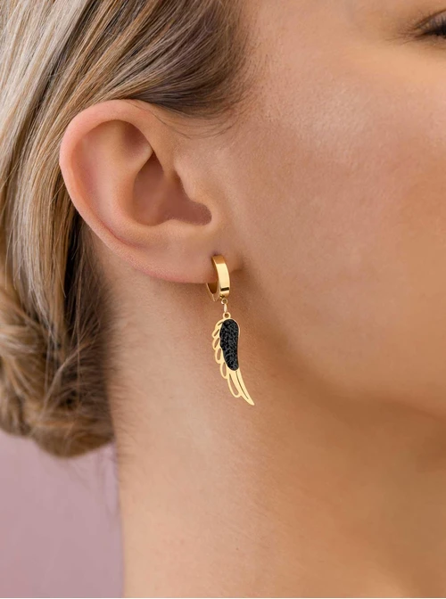 Kolczyki skrzydełka, czarne kryształki, złoty S203976Z01