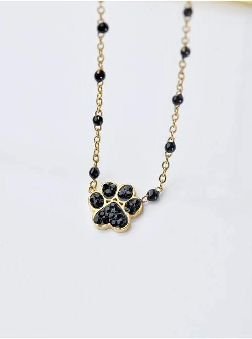 Naszyjnik łapa, czarne kryształki, złoty S303484Z01