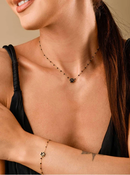 Naszyjnik łapa, czarne kryształki, złoty S303484Z01