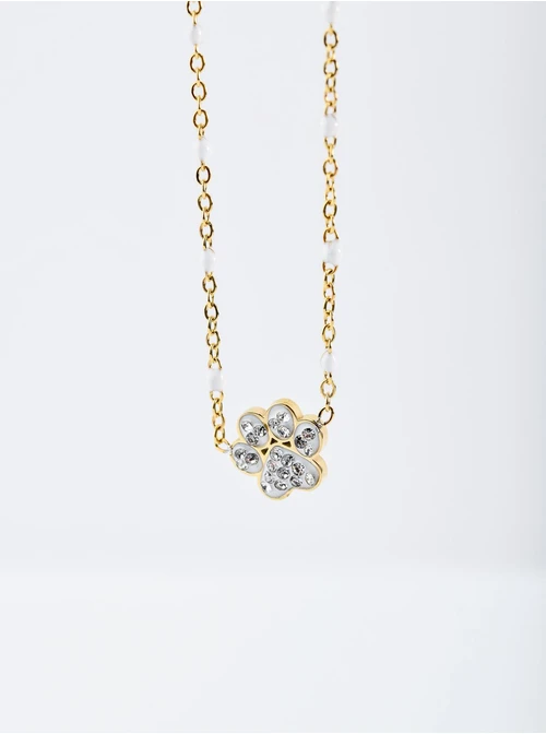 Naszyjnik łapa, kryształki, złoty S303484Z02