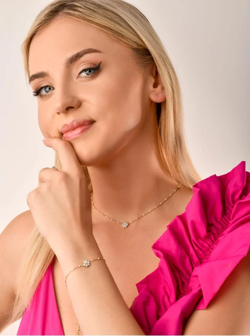 Naszyjnik łapa, kryształki, złoty S303484Z02