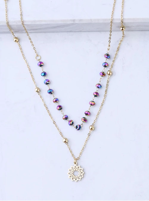 Naszyjnik podwójny, rozeta Vezzi, kolorowe kryształki,  złoty S303464Z00