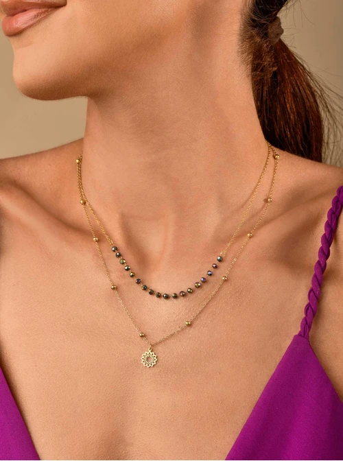 Naszyjnik podwójny, rozeta Vezzi, kolorowe kryształki,  złoty S303464Z00