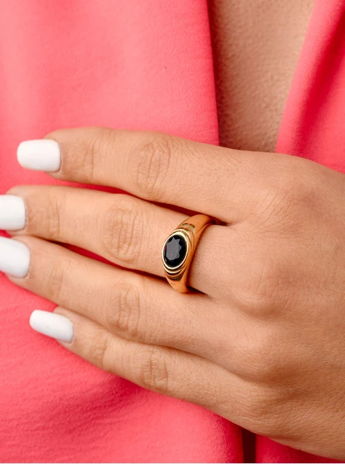 Pierścionek kryształek, czarny, złoty S400759Z01