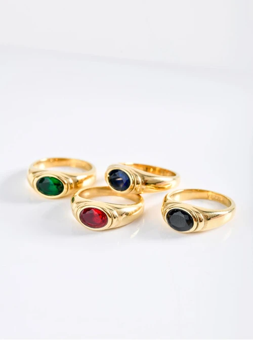 Pierścionek kryształek, czarny, złoty S400759Z01