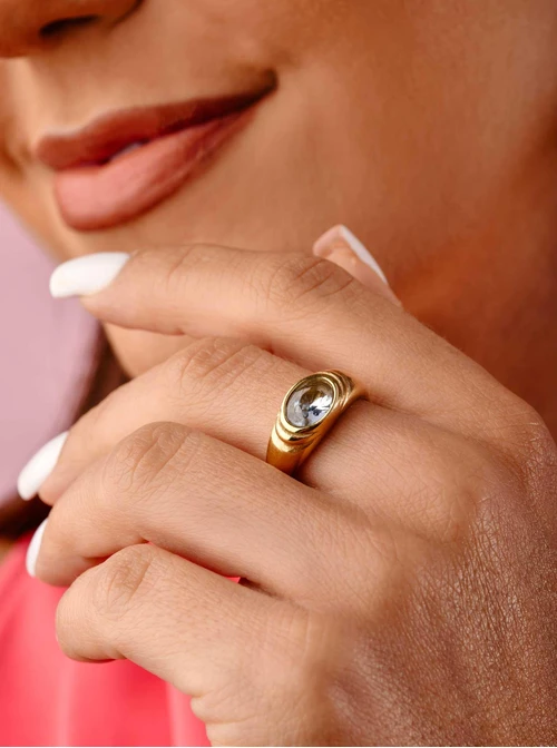 Pierścionek kryształki, złoty S400759Z02