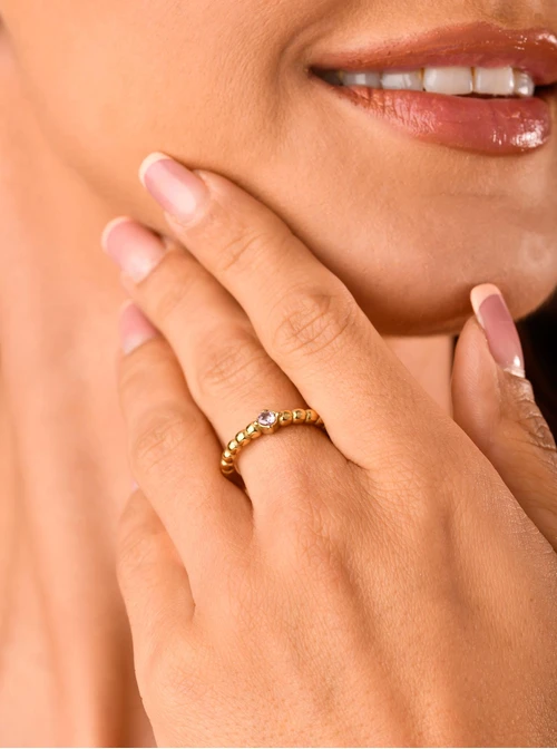 Pierścionek różowy kryształek, złoty S400034Z06