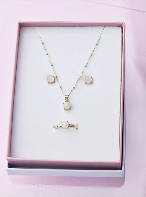 [Zestaw] Naszyjnik Kwarc Różowy, złoty S300156Z06