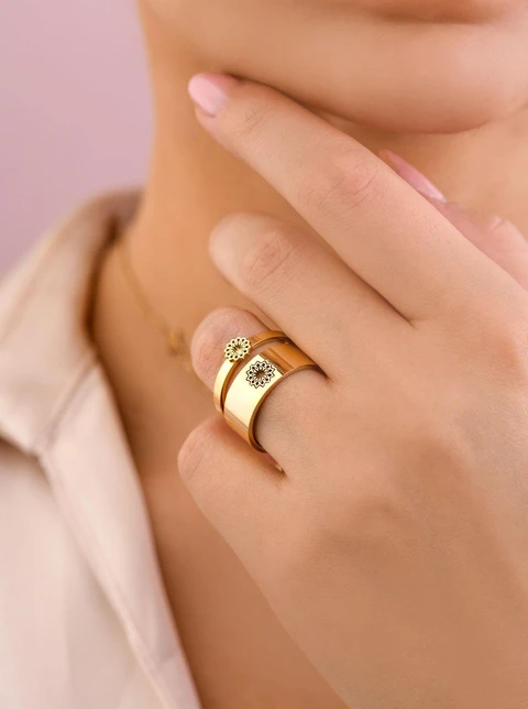 Komplet 2 pierścionków, rozeta Vezzi, złoty  S404176Z00a